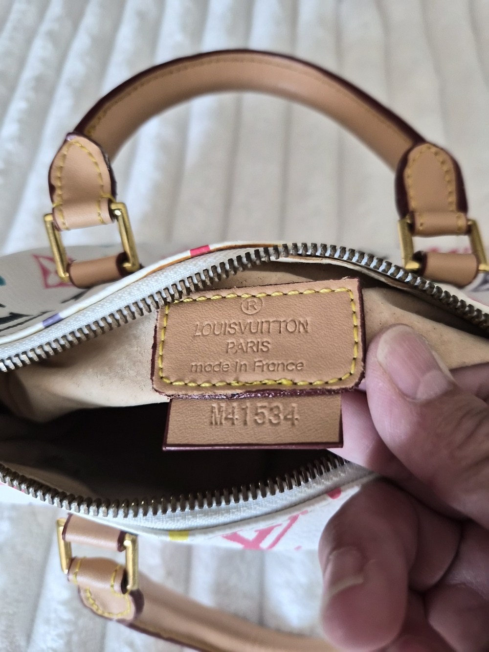 Louis Vuitton White Multicolor Alma BB Satchel with Pink Trim